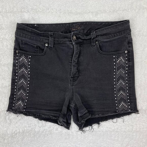 Melissa McCarthy Seven7 Womens Jean Shorts 18W Black Embellished Cut Off Denim - Picture 1 of 7
